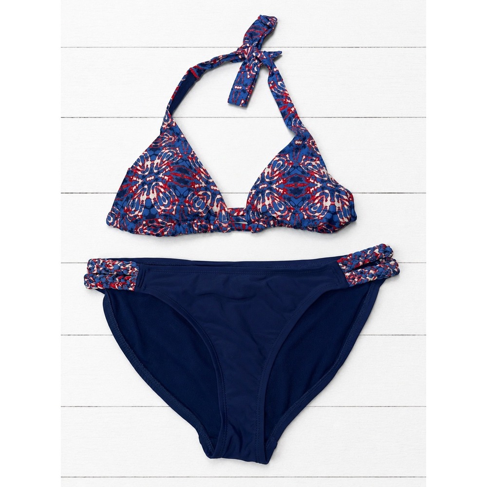 Converse One Star Womens Navy Red Geometric Halter Triangle Bikini Set Small